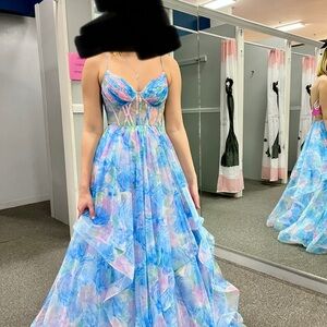 Elegant Blue Floral Dress